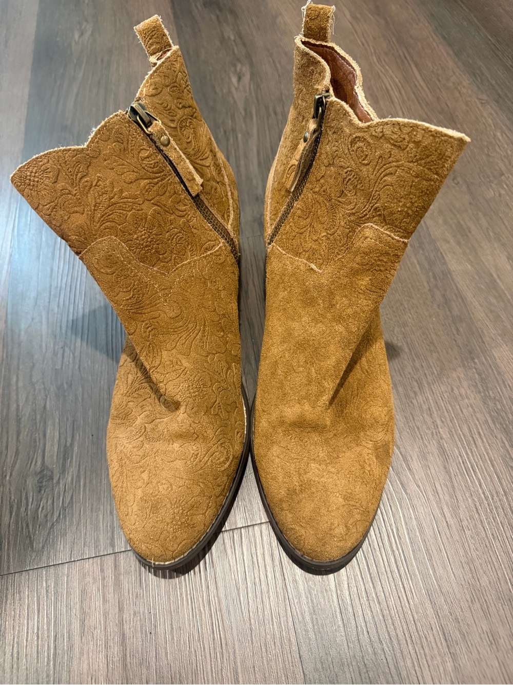 Yellow Box Suede Ankle Booties in Camel Brown - Picture 2 of 6